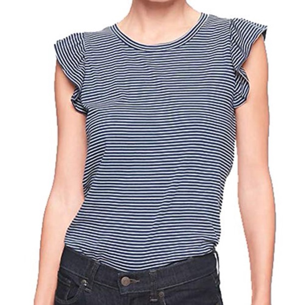 nautical striped women ruffle short sleeves